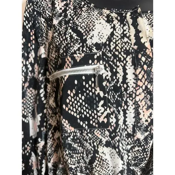 INC International Concepts Blouse 14 Snake Print Drawstring Waist Long Sleeve - Picture 3 of 9